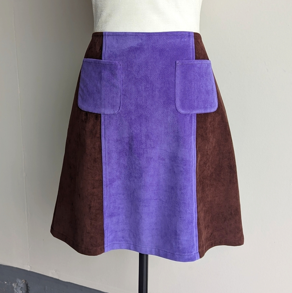Agnes B. faux suede colourblock mini skirt